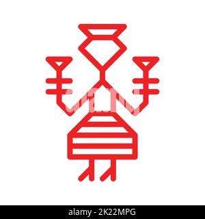 Vektor ornamentalen Konzept für Stickerei. Rotes Symbol der finnischen Frau. Umreißen Sie die Ikone der karelischen Mädchenverkleidung in traditioneller Nationaltracht. Dekoration Stock Vektor