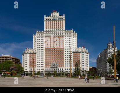 Madrid, Spanien. September 2022. Außenansicht des Riu Plaza Espana Hotelgebäudes im Stadtzentrum Stockfoto