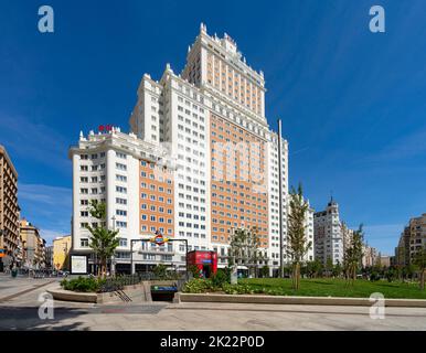 Madrid, Spanien. September 2022. Außenansicht des Riu Plaza Espana Hotelgebäudes im Stadtzentrum Stockfoto