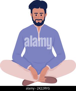 Lächelnder bärtiger Mann in traditioneller Kleidung mit halbflachen Farbvektoren Stock Vektor