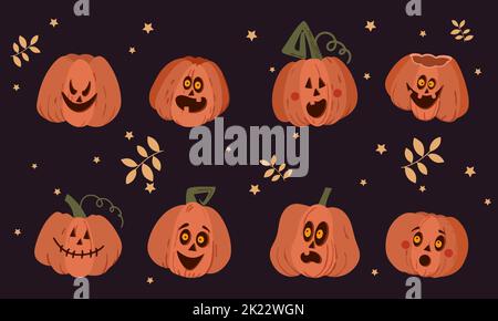Pack halloween Kürbisse in dunklen Hintergrund Illustration Stock Vektor