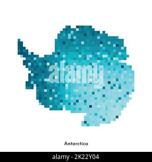 Vektor isolierte geometrische Illustration mit vereinfachter eisblauer Silhouette der Antarktis-Karte. Pixel-Art-Stil für NFT-Vorlage. Gepunktetes Logo mit Gradi Stock Vektor