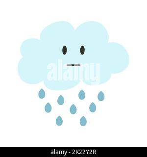 Niedliche kawaii Wolke Ikone mit regen in Cartoon-flachen Stil. Vektor-Illustration des Wettersymbols für Druck, Poster, Kinderdesign. Stock Vektor