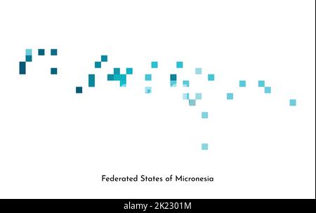 Vektor isolierte geometrische Illustration mit vereinfachter eisblauer Silhouette der Föderierten Staaten von Mikronesien Karte. Pixel-Art-Stil für NFT-Vorlage. Tun Stock Vektor