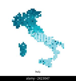 Vektor isolierte geometrische Illustration mit einfachen eisblauen Form der Italien-Karte. Pixel-Art-Stil für NFT-Vorlage. Gepunktetes Logo mit Verlaufsstruktur Stock Vektor