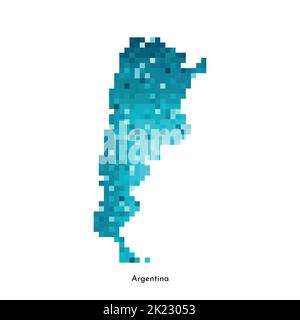 Vektor isolierte geometrische Illustration mit vereinfachter eisblauer Silhouette von Argentinien Karte. Pixel-Art-Stil für NFT-Vorlage. Gepunktetes Logo mit Farbverlauf Stock Vektor