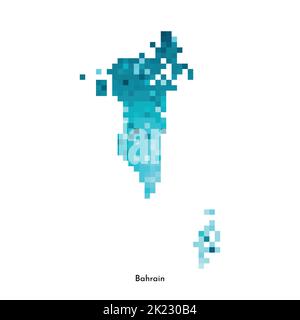 Vektor isolierte geometrische Illustration mit vereinfachter eisblauer Silhouette der Bahrain Karte. Pixel-Art-Stil für NFT-Vorlage. Gepunktetes Logo mit Farbverlauf Stock Vektor