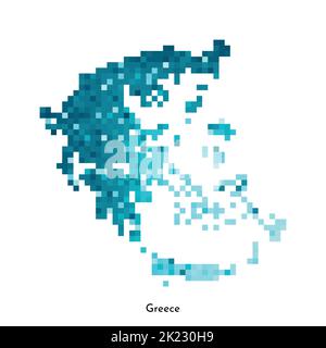 Vektor isolierte geometrische Illustration mit vereinfachter eisblauer Silhouette der Griechenland Karte. Pixel-Art-Stil für NFT-Vorlage. Gepunktetes Logo mit Farbverlauf Stock Vektor