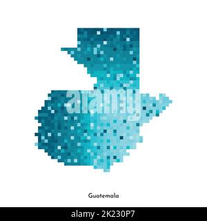 Vektor isolierte geometrische Illustration mit vereinfachter eisblauer Silhouette von Guatemala Karte. Pixel-Art-Stil für NFT-Vorlage. Gepunktetes Logo mit Farbverlauf Stock Vektor