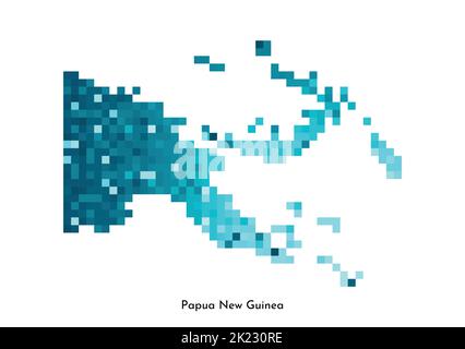 Vektor isolierte geometrische Illustration mit einfacher eisblauer Form der Papua-Neuguinea-Karte. Pixel-Art-Stil für NFT-Vorlage. Gepunktetes Logo mit Farbverlauf Stock Vektor