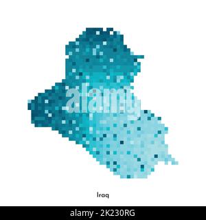 Vektor isolierte geometrische Illustration mit einfacher eisblauer Form der Irak-Karte. Pixel-Art-Stil für NFT-Vorlage. Gepunktetes Logo mit Verlaufsstruktur für Stock Vektor