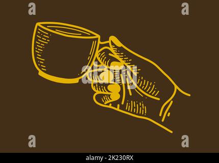 Hände halten Kaffee Tasse Retro Vintage Linie Kunst Design Stock Vektor