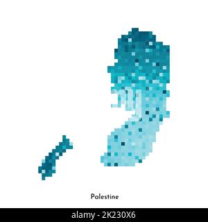 Vektor isolierte geometrische Illustration mit einfacher eisblauer Form der Palästina-Karte. Pixel-Art-Stil für NFT-Vorlage. Gepunktetes Logo mit verlaufener Textur Stock Vektor