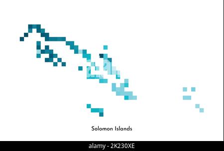 Vektor isolierte geometrische Illustration mit einfacher eisblauer Form der Salomonen Karte. Pixel-Art-Stil für NFT-Vorlage. Gepunktetes Logo mit Farbverlauf Stock Vektor