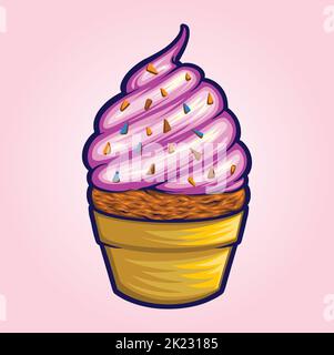Cute Delicious Cupcake Illustration Vektor Illustrationen für Ihre Arbeit Logo, Merchandise T-Shirt, Aufkleber und Label-Designs, Poster, Grußkarten Stock Vektor
