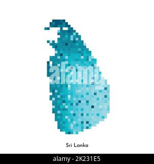Vektor isolierte geometrische Illustration mit einfacher eisblauer Form der Sri Lanka Karte. Pixel-Art-Stil für NFT-Vorlage. Gepunktetes Logo mit verlaufener Textur Stock Vektor