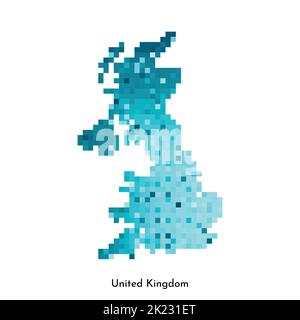 Vektor isolierte geometrische Illustration mit einfacher eisblauer Form der Karte des Vereinigten Königreichs von Großbritannien und Nordirland. Pixel-Art-Stil für NFT Stock Vektor