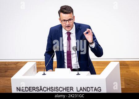 Hannover, Deutschland. 22. September 2022. Christian Grascha (FDP) spricht im niedersächsischen landtag. Quelle: Moritz Frankenberg/dpa/Alamy Live News Stockfoto