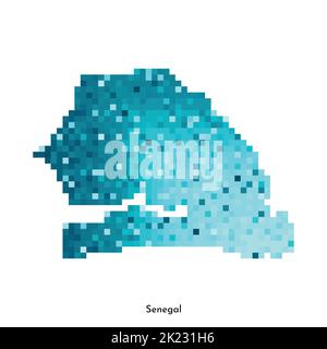 Vektor isolierte geometrische Illustration mit einfacher eisblauer Form der Senegal Karte. Pixel-Art-Stil für NFT-Vorlage. Gepunktetes Logo mit Verlaufsstruktur Stock Vektor