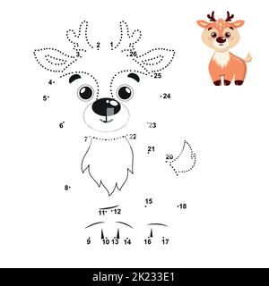 Hirsch. Rentiere. Pädagogisches Spiel für Kinder. Punkt für Punkt. Arktische Tiere Stock Vektor
