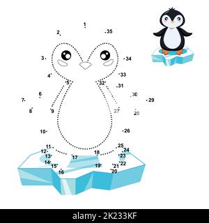 Pinguin. Pädagogisches Spiel für Kinder. Punkt für Punkt. Niedlicher Hirsch. Arktische Tiere, Mini-Spiele Stock Vektor