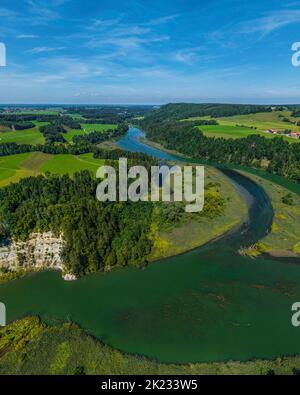 Luftaufnahme zur spektakulären Iller-Durchbruche bei Altusried im bayerischen Allgäu Stockfoto