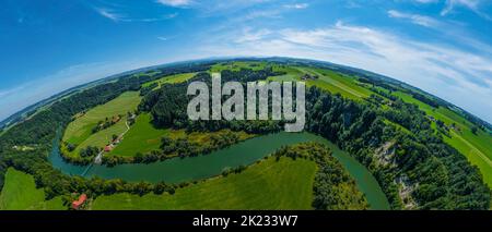 Luftaufnahme zur spektakulären Iller-Durchbruche bei Altusried im bayerischen Allgäu Stockfoto