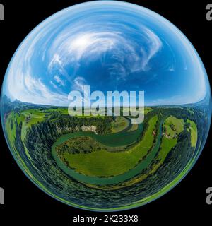 Luftaufnahme zur spektakulären Iller-Durchbruche bei Altusried im bayerischen Allgäu Stockfoto