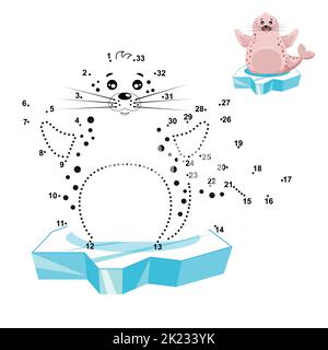 Dichtung, Dichtung. Pädagogische Kinder Spiel . Punkt für Punkt. Arktische Tiere, Mini-Spiele Stock Vektor