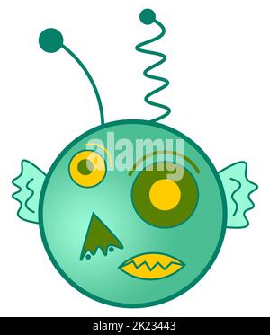 Alien Face Türkis Grün Gelb Stockfoto