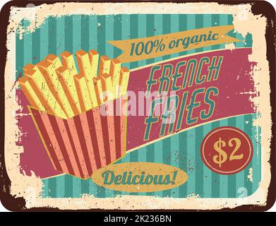 Vintage Shabby leicht rostig Werbebanner. Illustration. pommes frites .Delicious. Stock Vektor