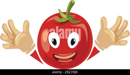 Lustige süße Tomate mit lächelndem Gesicht. Cartoon-Maskottchen Stock Vektor