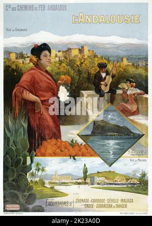 FREDERIC HUGO D'ALESI (1849-1906) Reiseposter Andalusien - Andalusien Chemins de fer - c 1890-1900 Bahnposter Stockfoto