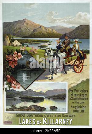 FREDERIC HUGO D'ALESI (1849-1906) Reiseinplakat Seen von Killarney, Dublin, Great Southern & Western Railway Poster c 1890-1900 Stockfoto