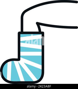 Bein in Gipsabguss. Symbol für die Behandlung gebrochener Knochen Stock Vektor