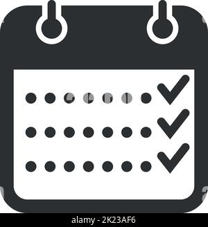 Schwarzes Symbol für die Checkliste für Kalenderaufgaben. Zeitplansymbol Stock Vektor