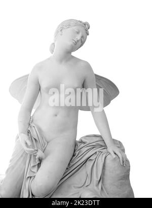 Alte Statue. Psyche in einer schwachen Skulptur von Pietro Tenerani in der Eremitage. Masterpiece isoliertes Foto mit Beschneidungspfad Stockfoto