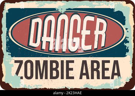 Vintage Grunge Retro Gefahr Zombie Arena Zeichen Stock Vektor
