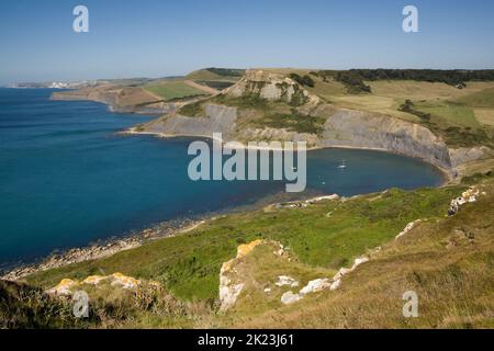 Chapman's Pool an der Küste von Dorset Emmetts Hügel gesehen - England Stockfoto