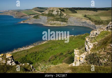 Chapman's Pool an der Küste von Dorset Emmetts Hügel gesehen - England Stockfoto