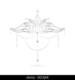 Weiße Heilige Lotusblume, stilisiertes Blumenornament, Linienkunst-Logo, Boho-Design. Blumenblüte Symbol für Yoga, Spa, Schönheitssalon, Kosmetik, entspannen Stock Vektor