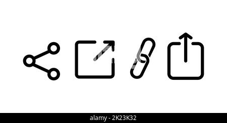 Link, Share Link, externer Link schwarz runde Tasten gesetzt. Webdesign. Vektorzeichen. Stock Vektor