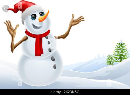 Schneemann Weihnachten Schnee Landschaft Szene Stock Vektor