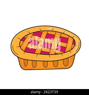 Niedliche Cartoon-Pastete. Kirschkuchenzeichnung oder Bleichbeerenzeichnung. Cartoon-Bild der traditionellen amerikanischen gebackenen Dessert. Isolierte Vektordarstellung. Stock Vektor