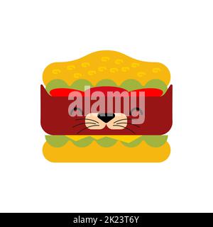 Burger Katze Cartoon isoliert. Hamburger Kat Stock Vektor