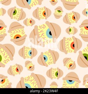 Rasta Augen Muster nahtlos. Tripy Auge. Süchtig mit roten Augen Hintergrund. Müde Augen mit Kapillarstruktur. Stock Vektor