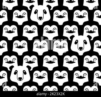 Panda unter Pinguinen Muster nahtlos. Pinguine Hintergrund. Polar Vogel Textur Stock Vektor