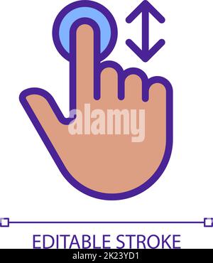 Vertikales Scrollen mit Gesten, Pixel, perfektes RGB-Farbsymbol Stock Vektor