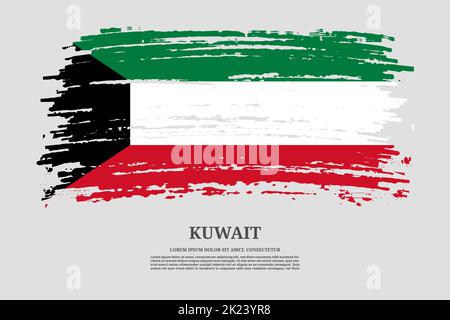 Kuwait-Flagge mit Pinselstrich-Effekt und Informationen Textposter, Vektor-Hintergrund Stock Vektor