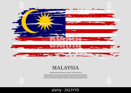 Malaysia Flagge mit Pinselstrich-Effekt und Informationstextplakat, Vektorhintergrund Stock Vektor